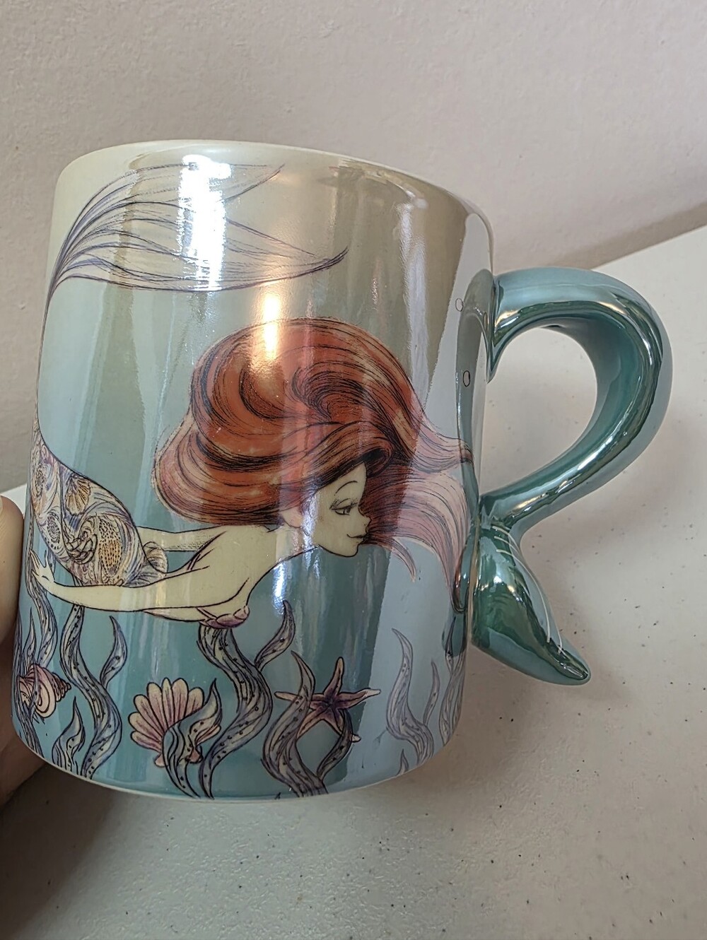 Disney Princess Ariel & Flounder Watercolor Scene Pearlescent 20oz Shaped Mug